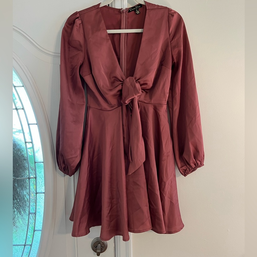 Bow front satin boutique pink mini dress